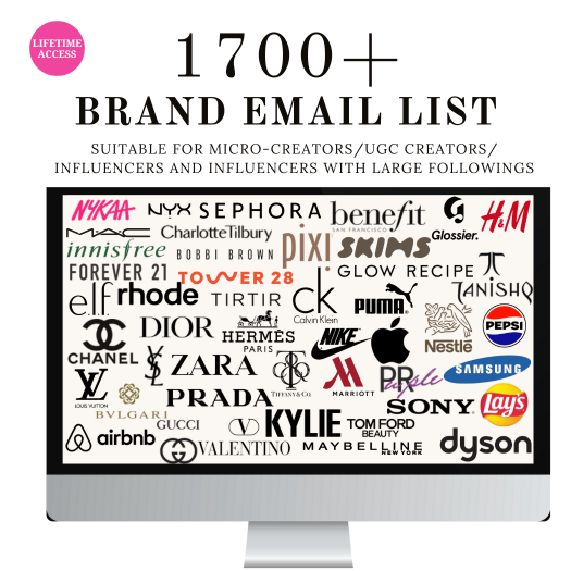 1700+ Verified brand email list - for ugc creators, content creators, influencers
